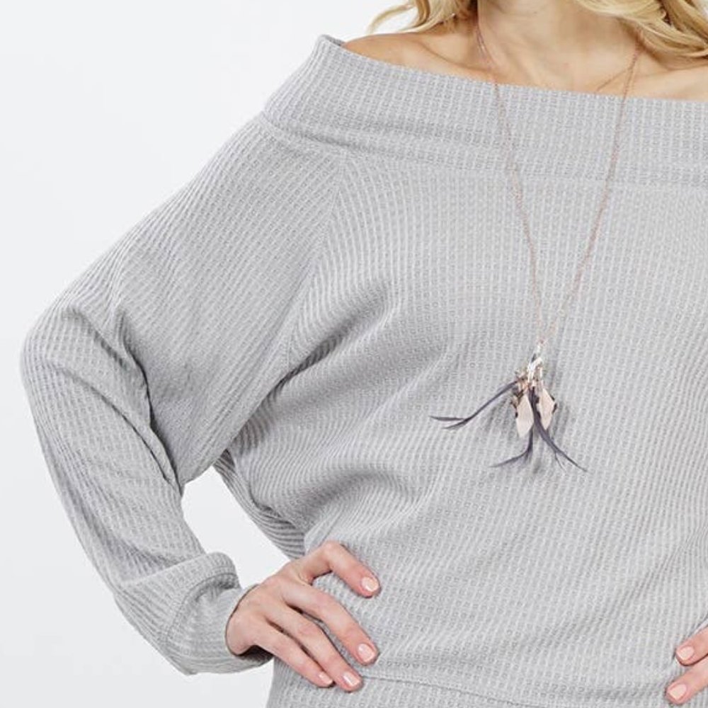 42 POPS Waffle Knit Off-Shoulder Dolman Tunic--Grey - Picture 2 of 3
